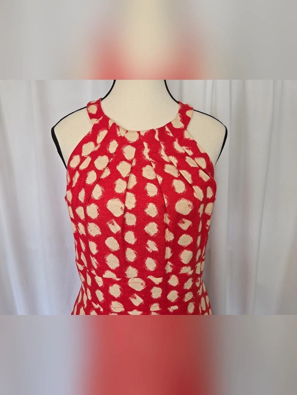 Eliza J Coral Paint Brush Dots Print Halter Neckline Lined  Midi Dress Size 6